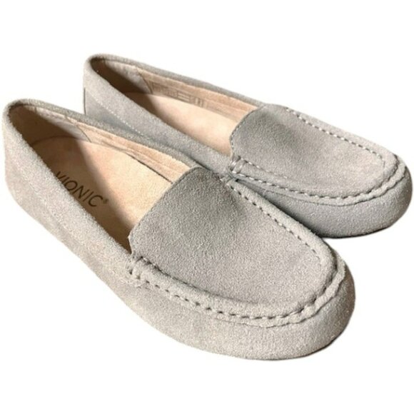 Vionic Debbie Suede Slip on Comfort Loafers - Gray - 5 - Picture 1 of 10